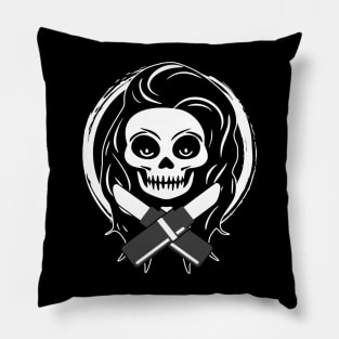 Beautician Skull and Crossed Lipsticks White Logo Pillow