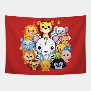 Joyful Assembly of Cartoon Jungle Animals for Kids Tapestry