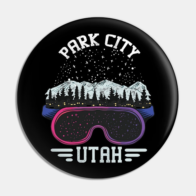 Park City Utah Skier Gift Art Pin by USProudness