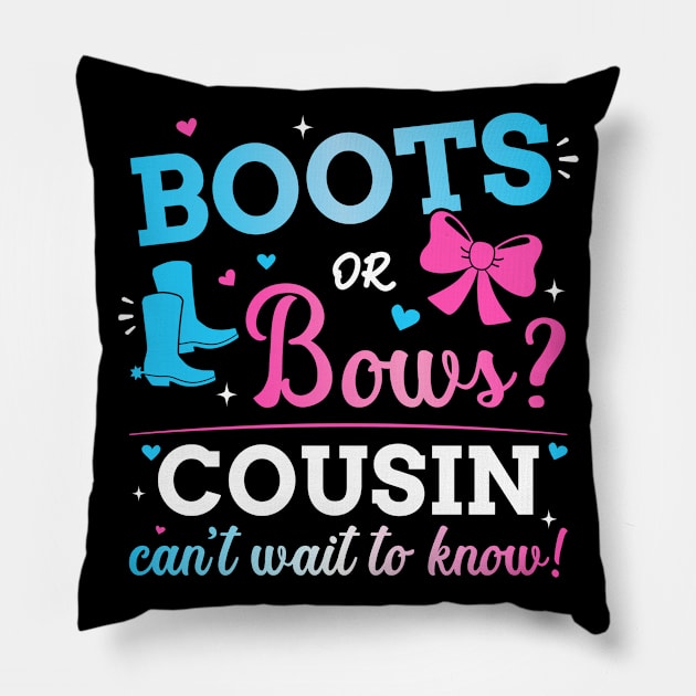 Gender reveal boots or bows cousin matching baby party Pillow by Designzz