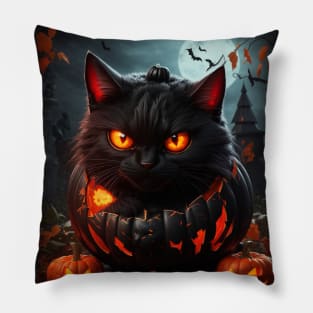creepy black cat for halloween Pillow