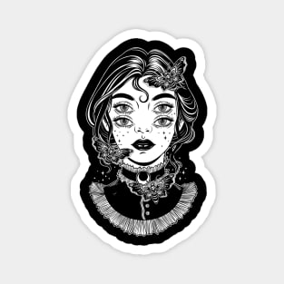 Cute victorian witch with butterflies and four eyes Magnet