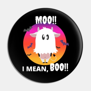 Moo, I mean Boo - Halloween Ghost Cow with bats Pin