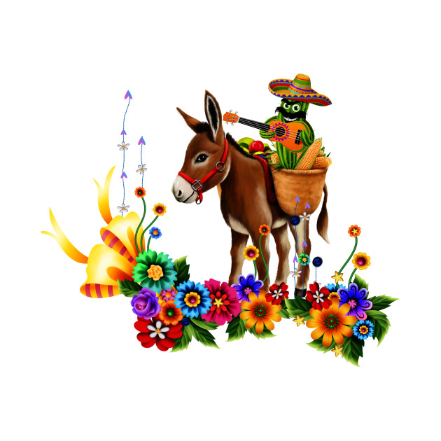 Funny mexican cactus with hat and donkey by Nicky2342