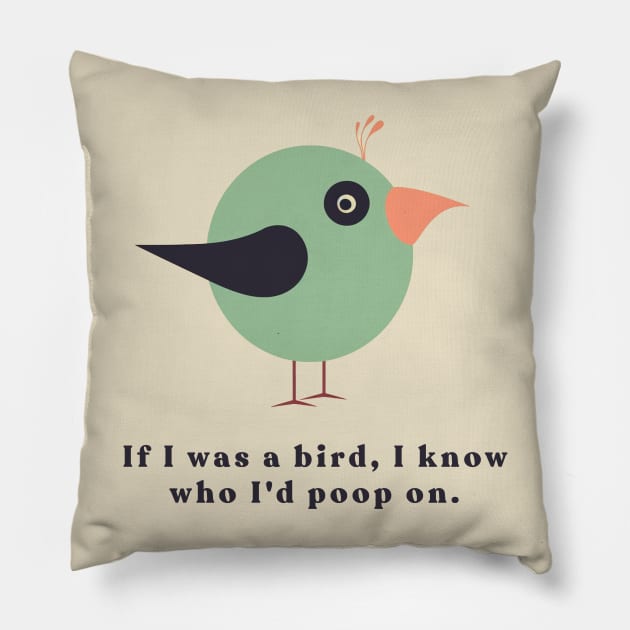 Bird Funny Pillow by Retro Travel Design