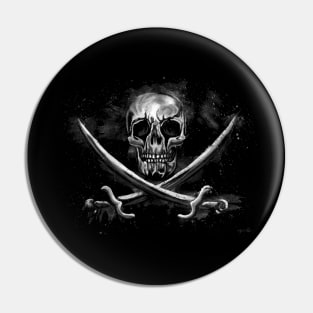 Creepy pirate skull with crossed swords, Jolly Roger Pin