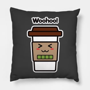 Woohoo! | Coffee Cup | Charging | High Battery | Cute Kawaii | Dark Gray Pillow