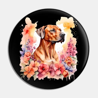 A rhodesian ridgeback decorated with beautiful watercolor flowers Pin