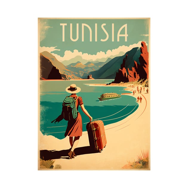 Tunisia Coastline Vintage Travel Art Poster by OldTravelArt