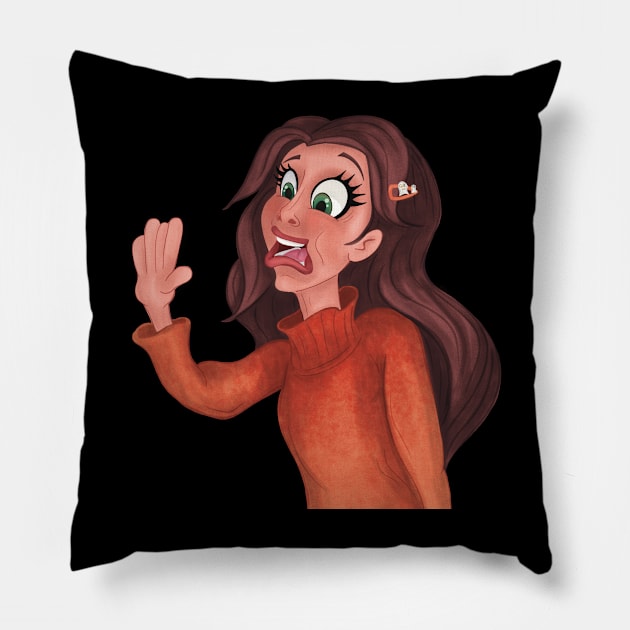 Scared Girl Halloween Spooked Spooky Pillow by foxnwombatco 