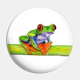 Red-eyed tree frog - ink and watercolour painting Pin