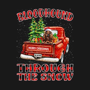 Christmas Bloodhound Through The Snow Dog Santa Truck Tree T-Shirt