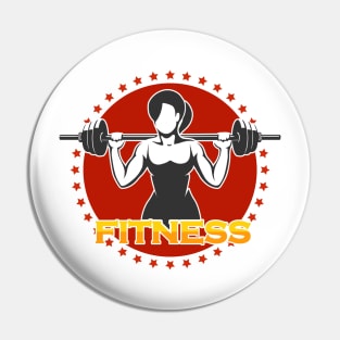 Woman holds Barbell Fitness Emblem Pin