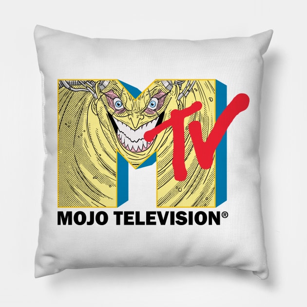 Mojo Television Pillow by dumb stuff, fun stuff