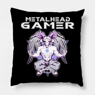 Metalhead Gamer Baphomet Meditate White Pillow