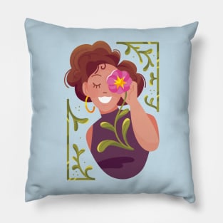 Woman Holding Flower On Her Eye Pillow