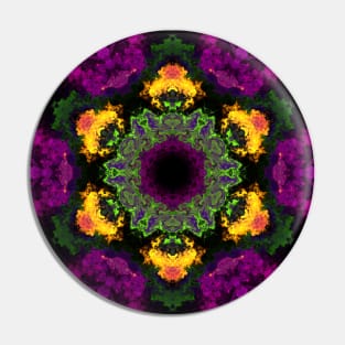 Psychedelic Kaleidoscope Flower Purple Orange and Black Pin