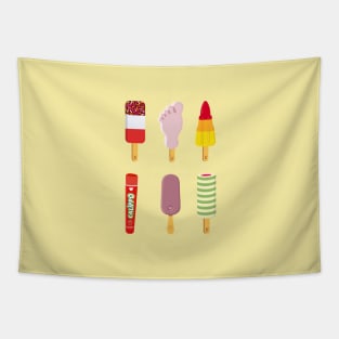 Mix of Ice lollies pastel lemon background Tapestry