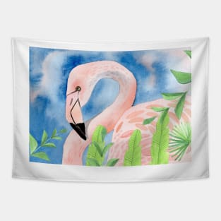 Flamingo with tropical leaves 2 Tapestry