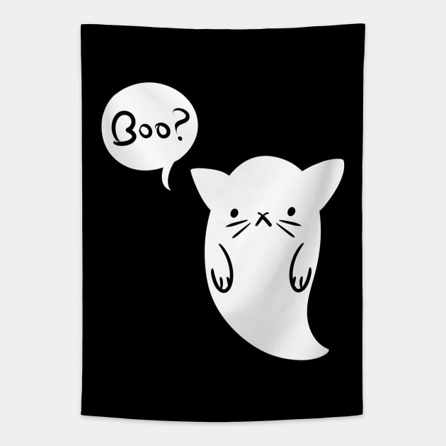 Halloween Boo Ghost Cat Version Black Tapestry by ClaudiaRinaldi