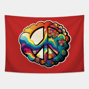 Groovy Psychedelic Peace Sign in Red Tapestry