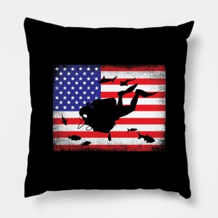 Scuba diving american flag Pillow