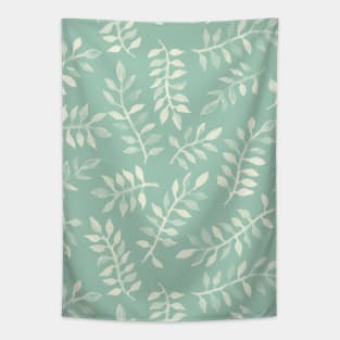 Painted Leaves - a pattern in cream on soft mint green Tapestry