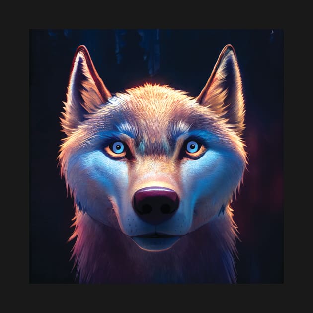 Wolf with Striking Blue Eyes by Geminiartstudio