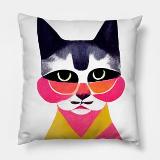 Neon Street Style Cat Retro Poster Vintage Art Neon Wall Illustration Pink Illustration Pillow