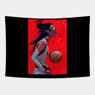 Painting Woman Dribbling Basketball Tapestry