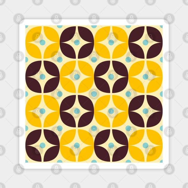 Geometric Pattern: Stylised Flower: Brown/Yellow Magnet by Red Wolf