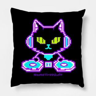 Neon Pixel Cat DJ Pillow