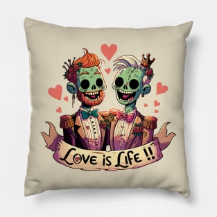 Love is life! Zombie prom gay couple Pillow