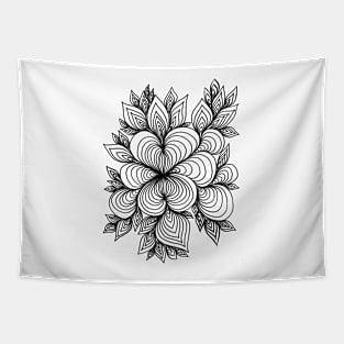 LineArt Heart, Flowers and Leaves Tapestry