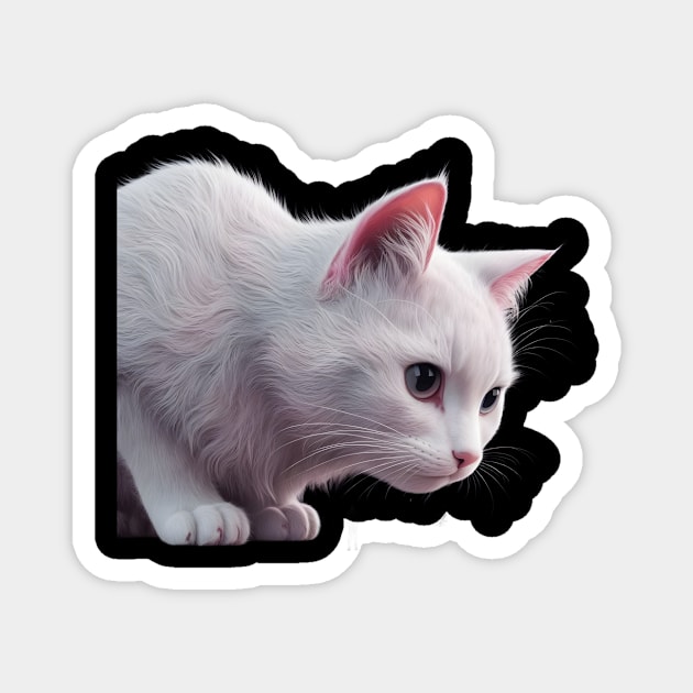White Cat with Pink Inner Ears and Large, Detailed Eyes, Giving it a Very Lifelike Appearance. Magnet by animegirlnft