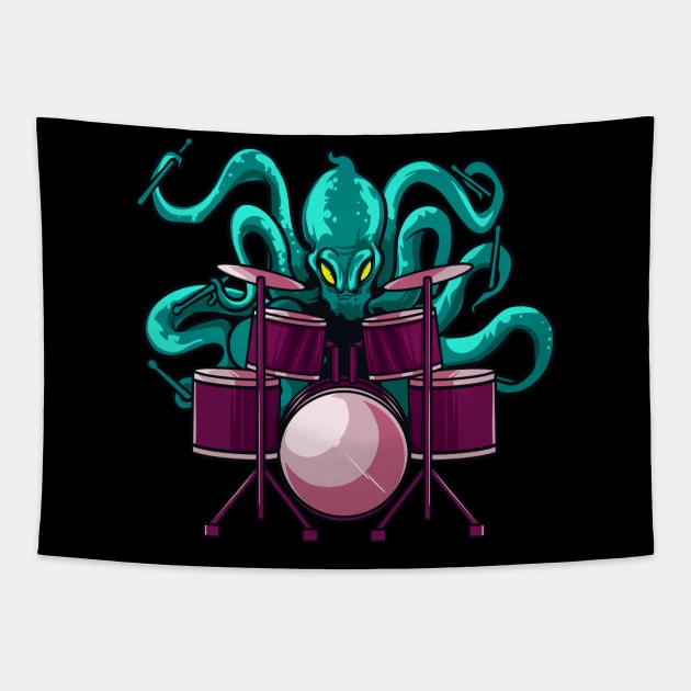 Funny Octopus Playing Drums Drummer kit Gifts For Drummers Tapestry by Proficient Tees