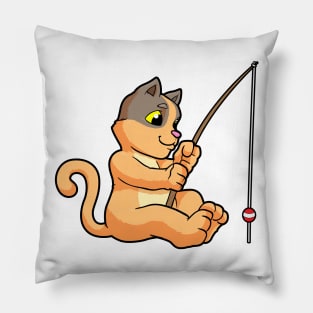 Cat at Fishing with Fishing rod Pillow