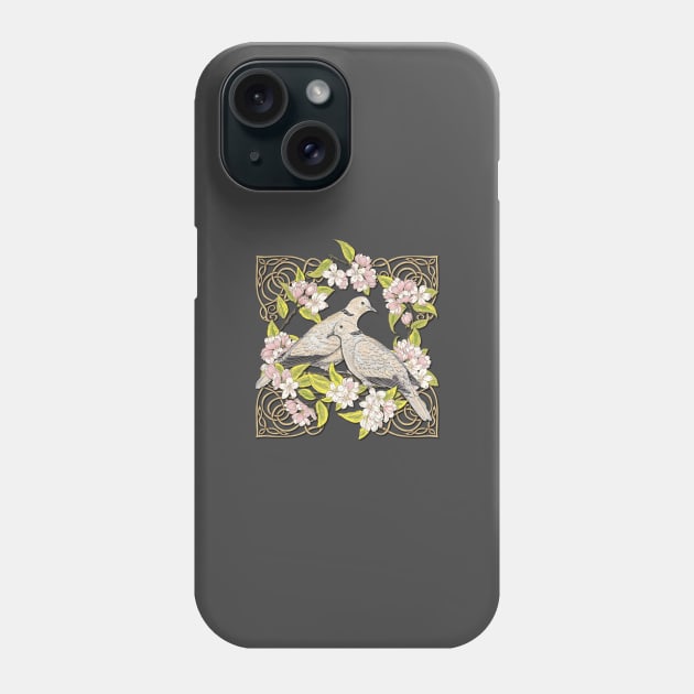 Celtic Collared Doves in Blossom Phone Case by lottibrown