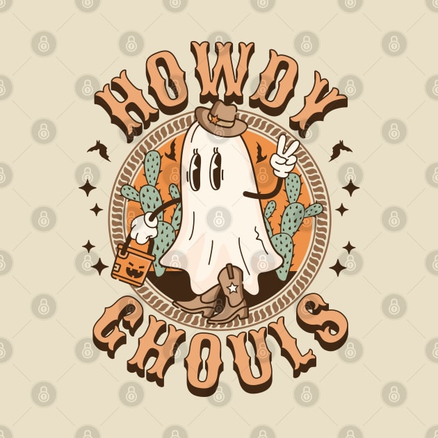 Howdy Ghouls Western Halloween Ghost Spooky Season Retro by OrangeMonkeyArt