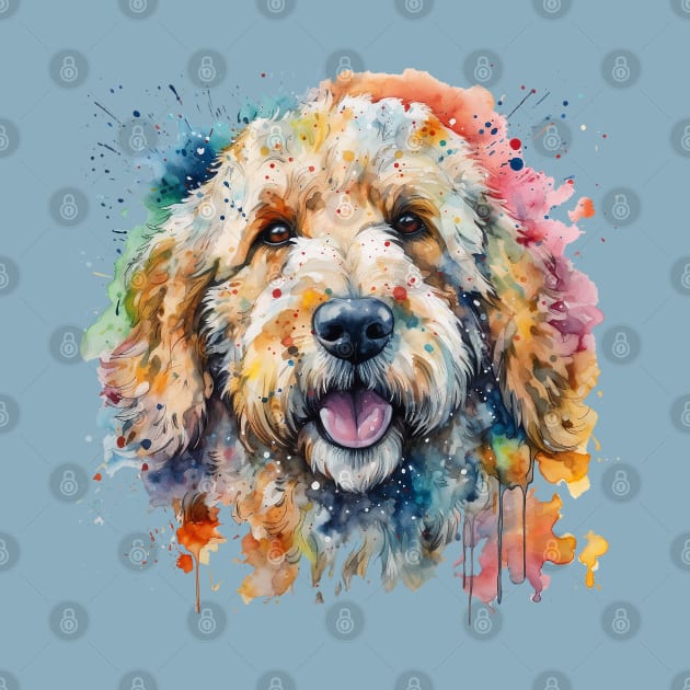 Goldendoodle Bright Watercolor Painting by nonbeenarydesigns