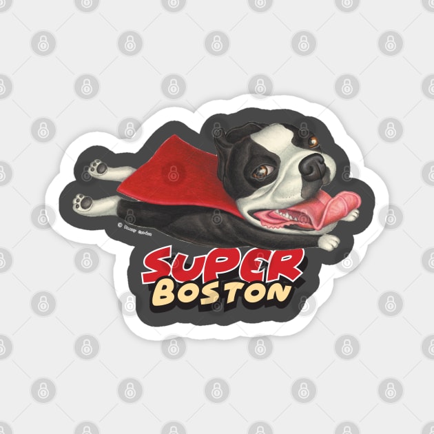 cute Super Hero  flying Boston Terrier Magnet by Danny Gordon Art