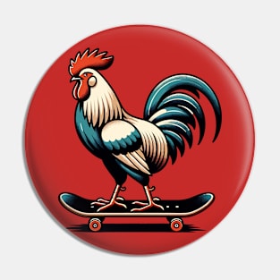 Rooster On A Skateboard Pin