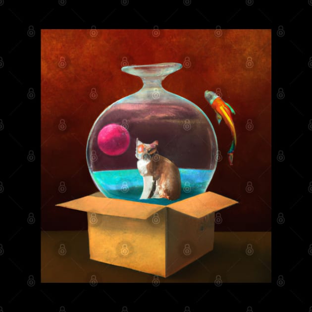 Cyberpunk Cat In a Fishbowl and Fish by FanciiFrog