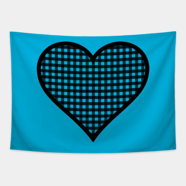 Blue and Black Gingham Heart Tapestry by bumblefuzzies