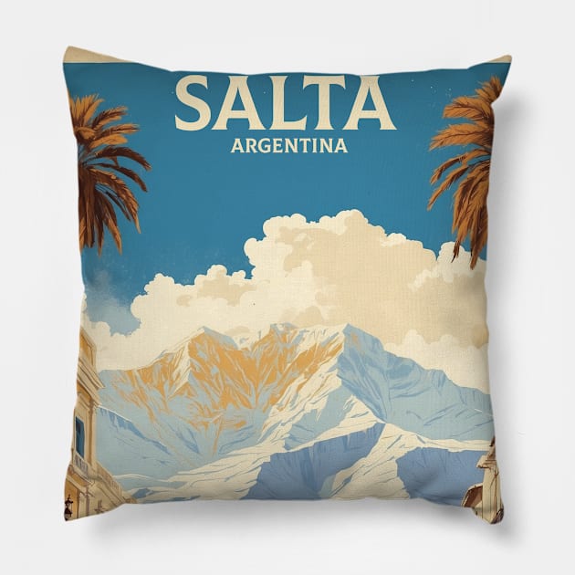 Salta Argentina Vintage Tourism Poster Pillow by TravelersGems