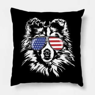 Funny Proud Shetland Sheepdog Sheltie American Flag sunglasses Pillow