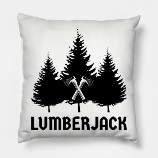 Lumberjack Pine Trees Black Crossed Axes Pillow