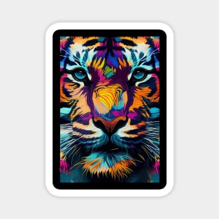 Pop Art Tiger Face In Vibrant Colors - A Unique and Playful Art Print For Animal Lovers Magnet