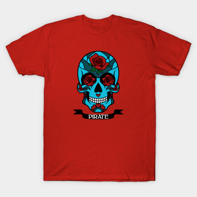Sugar Skull Red Rose Eyes Pirate Banner Sugar Skull T Shirt