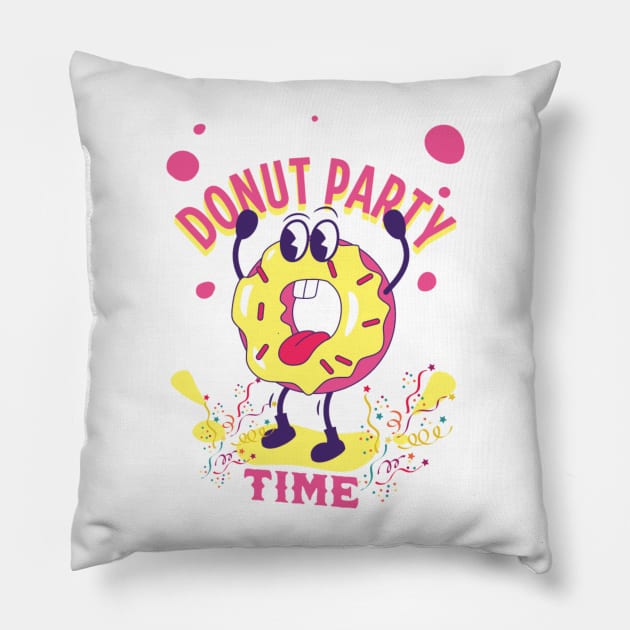 Fun Donut Party Time Pillow by Vortex.Merch